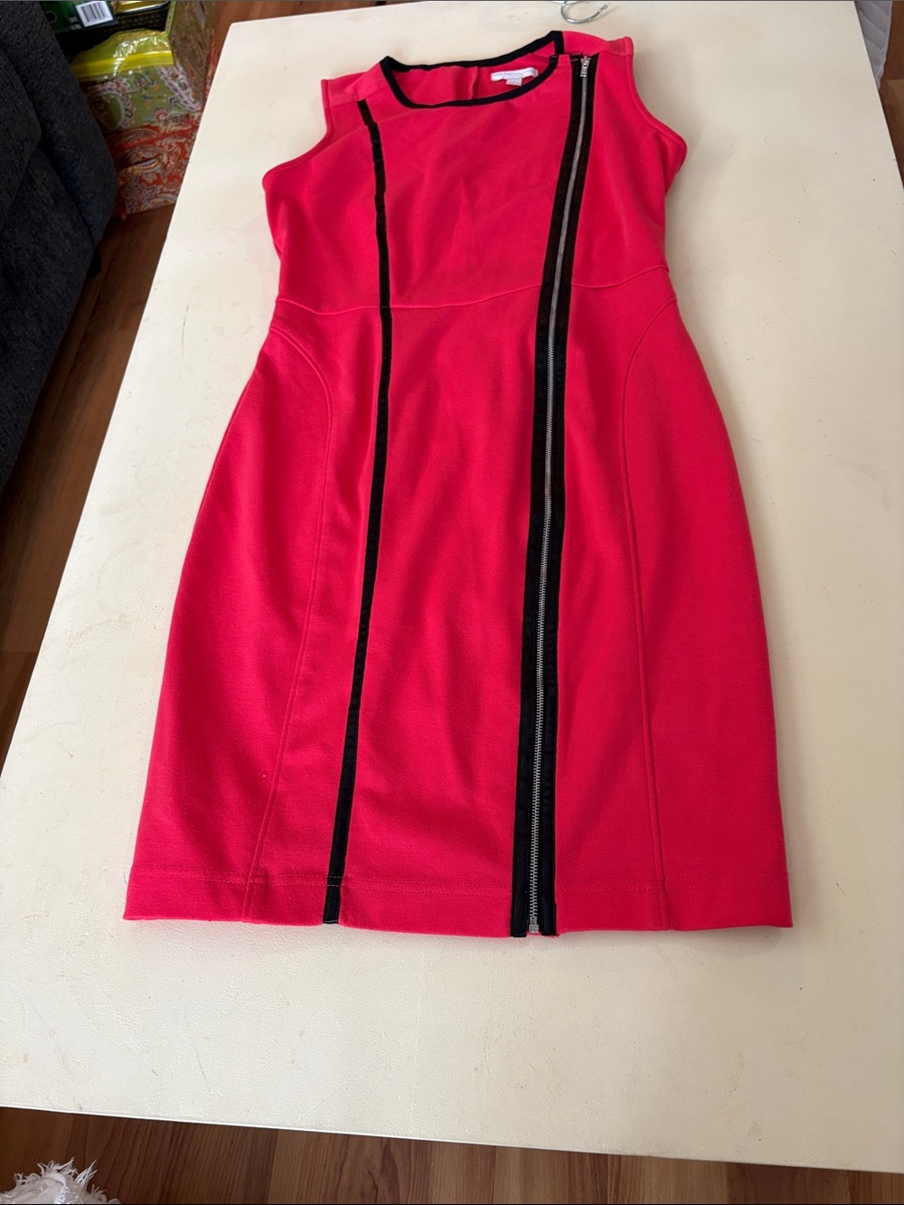New York & Company Hot Pink Sheath Dress with Black Trim